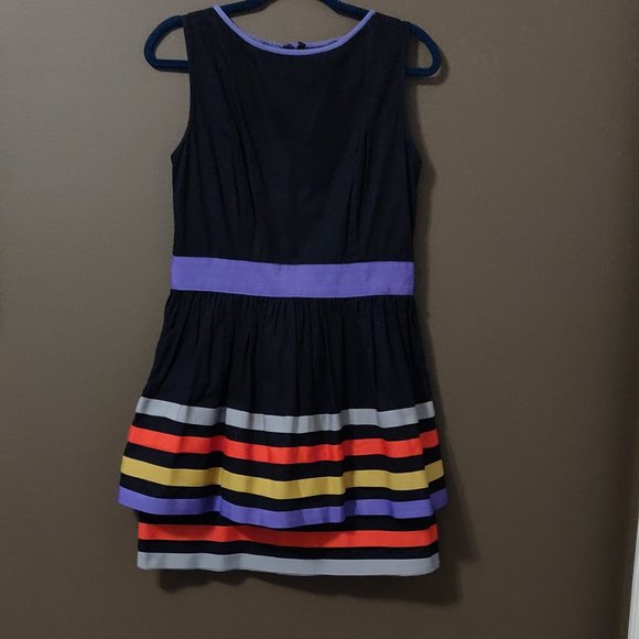 Asos Black Peplum Dress with Multi Color Grosgrain Ribbon SIZE 8 - Picture 3 of 6
